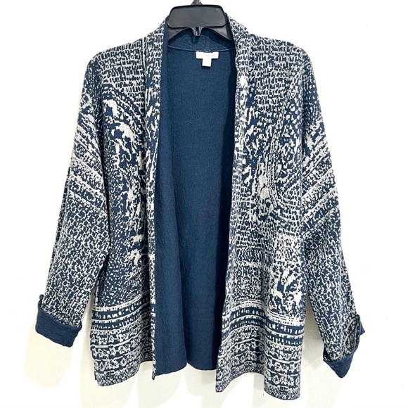 Pure Jill by J. Jill Open front Cardigan oversized large blue and white large - Picture 1 of 9